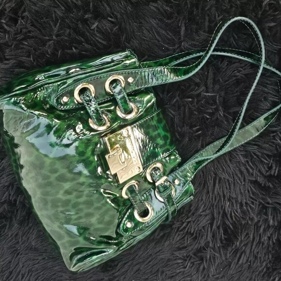 Jimmy Choo Handbags - Jimmy Choo Shoulder Bag Roquette Bag Green Leopard Print Patent Leather Italy